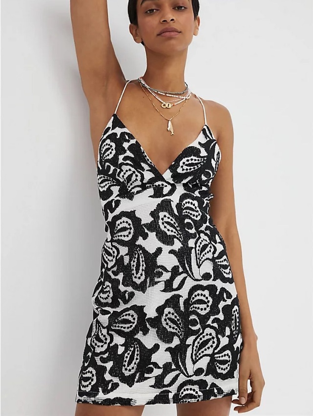 Maeve Black and White Lace Floral Mini Dress